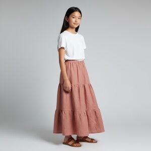 Skirt 100% Linen Girls XL 14/16‎ Maxi Pink Ruffle Tier Boho Mom and Pop's Kids